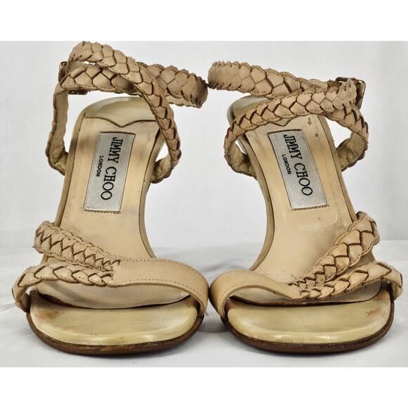JIMMY CHOO AUTHENTIC VINTAGE WOMEN'S BEIGE STRAPPY ANKLE HEELS – SIZE 6.5 (37.5) - Picture 3 of 11